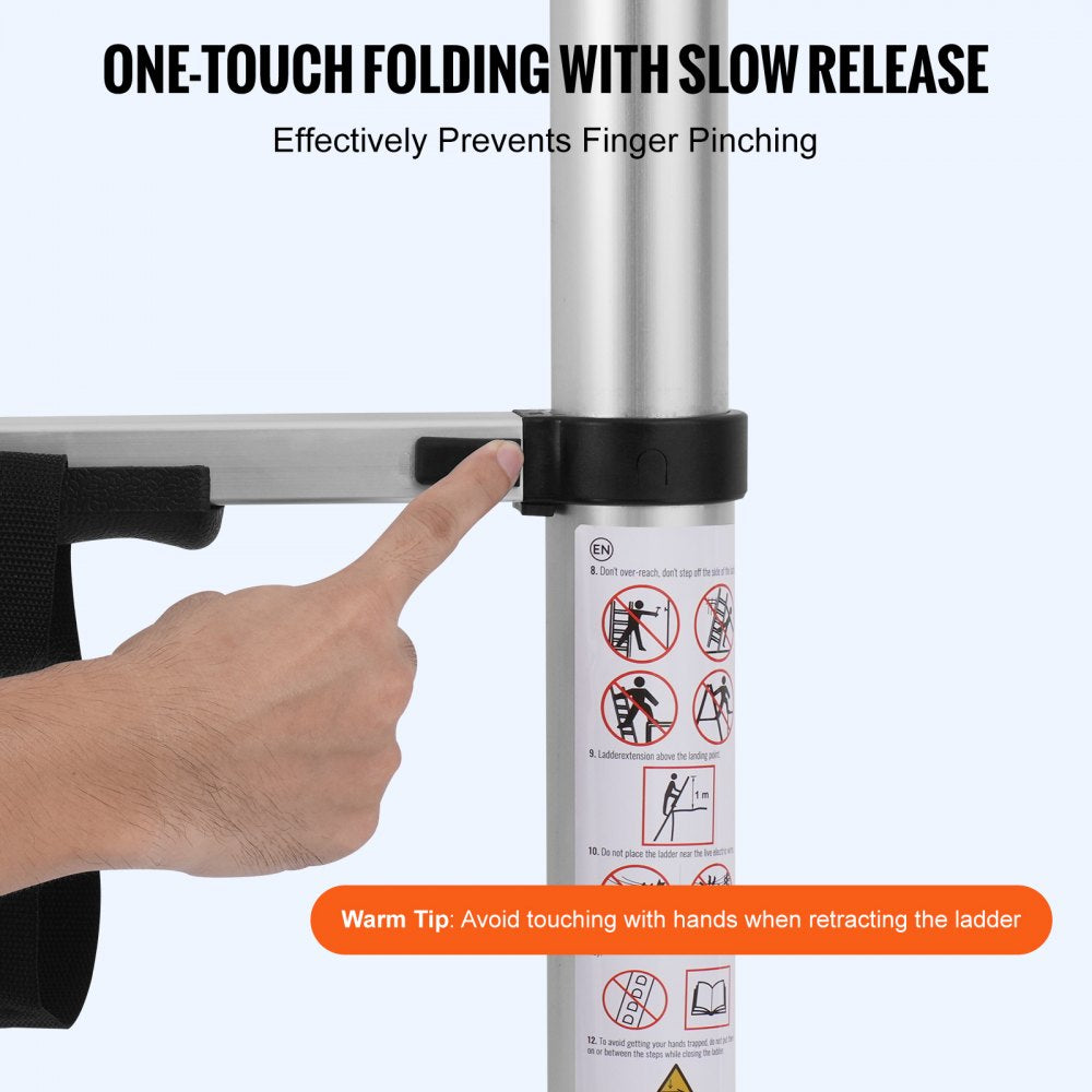 VEVOR Telescoping Extension Ladder 12.5FT A-Shape w/ Stabilizer Bar for RV 