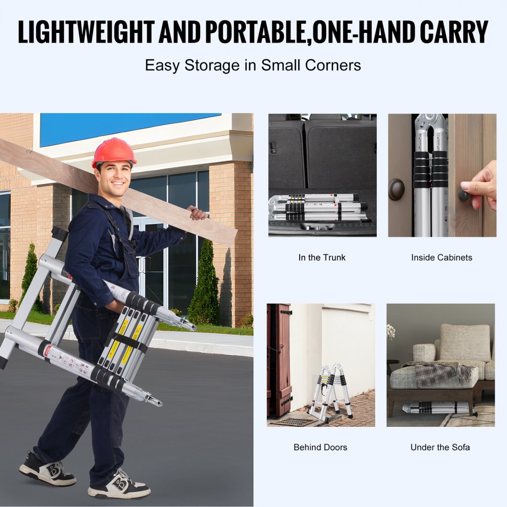 VEVOR Telescoping Extension Ladder 12.5FT A-Shape w/ Stabilizer Bar for RV 