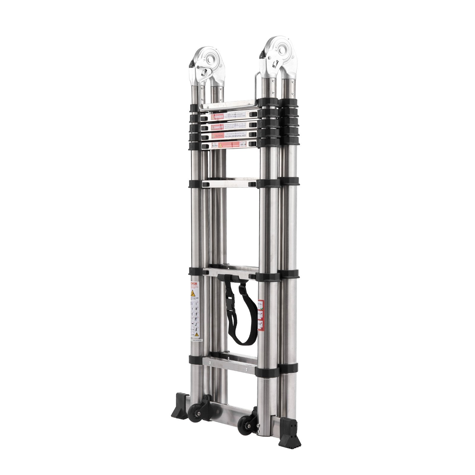 VEVOR Telescoping Ladder A-Frame Stainless Steel 16.5 ft Extension Ladders 