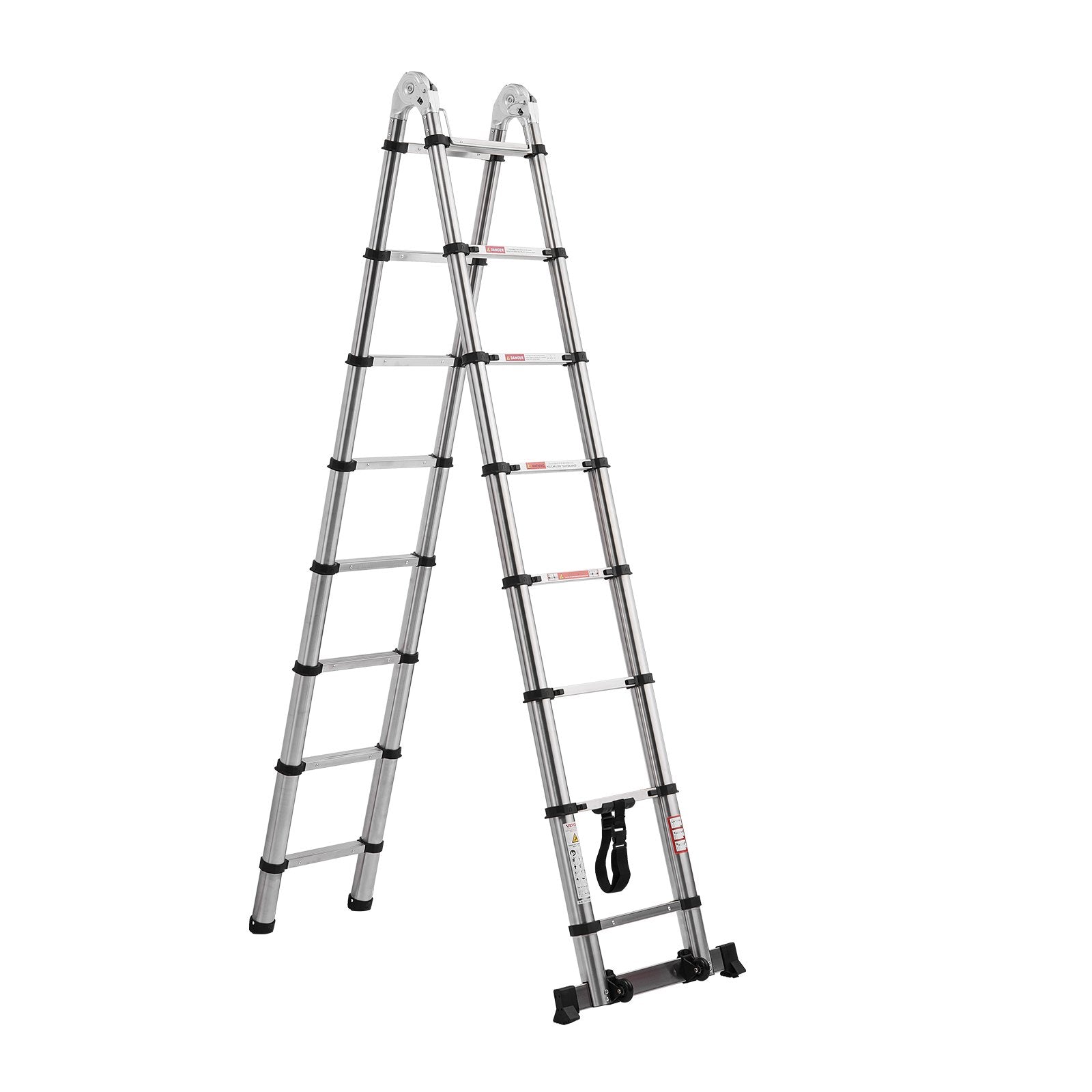 VEVOR Telescoping Ladder A-Frame Stainless Steel 16.5 ft Extension Ladders 