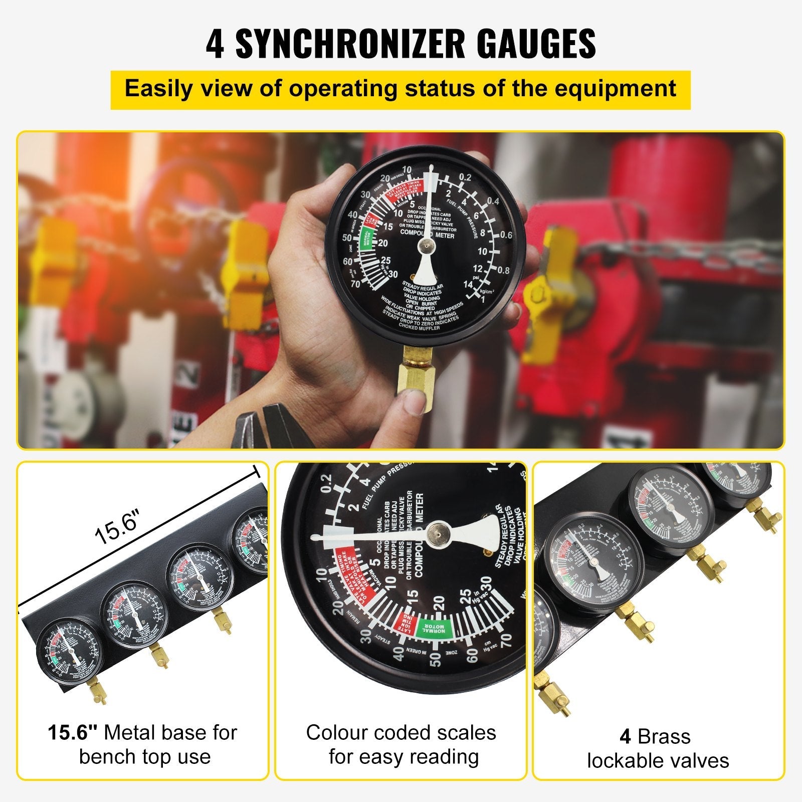 Pro Fuel Vacuum Carburetor Synchronizer carb sync Gauge Set Rubber Hose 