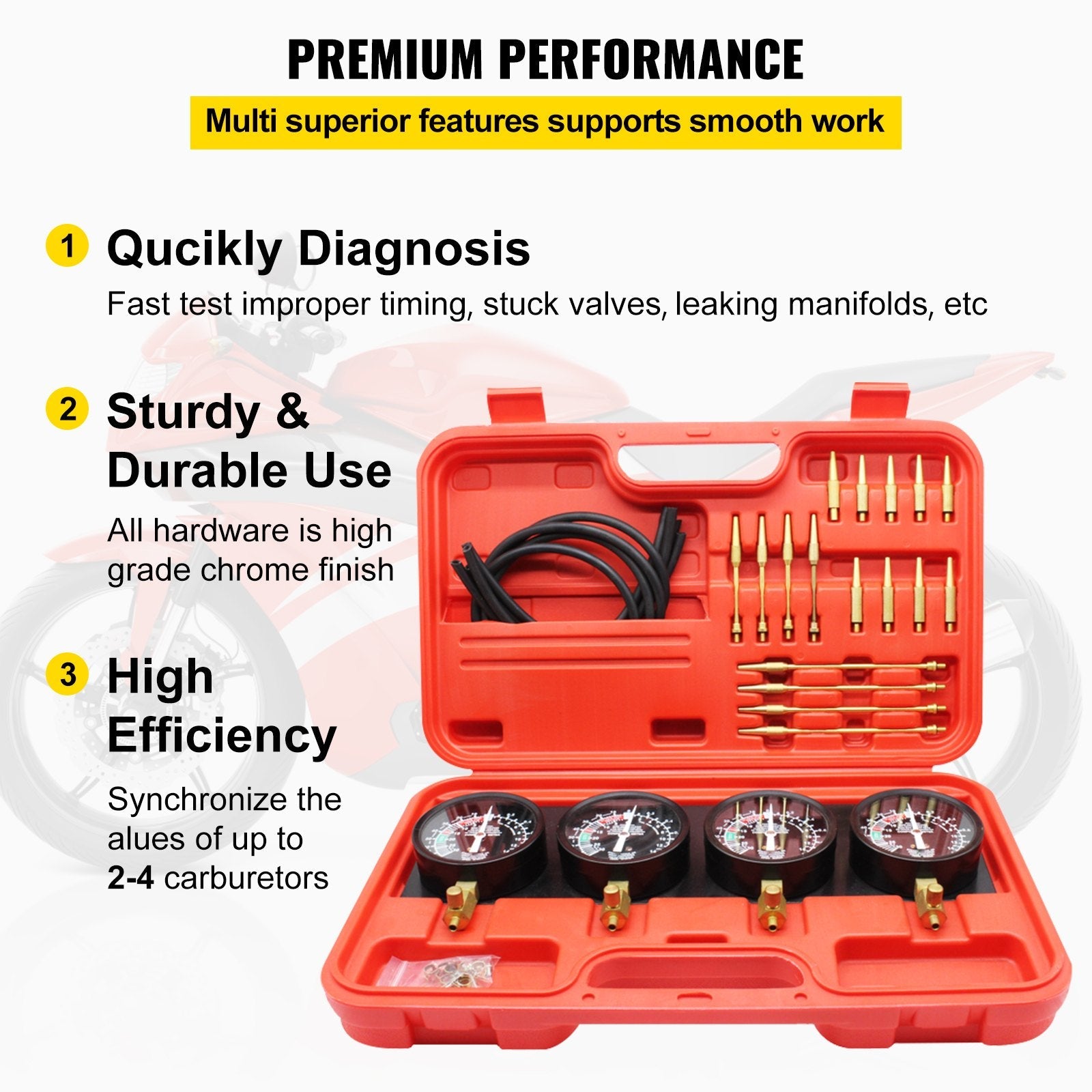Pro Fuel Vacuum Carburetor Synchronizer carb sync Gauge Set Rubber Hose 