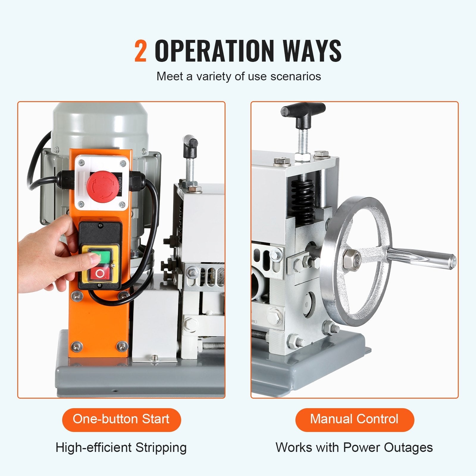 VEVOR Automatic Wire Stripping Machine, 0.06''-1.42'' Electric Motorized Cable Stripper, 370 W, 88 ft/min Wire Peeler with An Extra Manual Crank, 11 Channels for Scrap Copper Recycling 