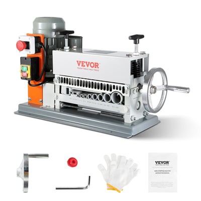 VEVOR Automatic Wire Stripping Machine, 0.06''-1.42'' Electric Motorized Cable Stripper, 370 W, 88 ft/min Wire Peeler with An Extra Manual Crank, 11 Channels for Scrap Copper Recycling 