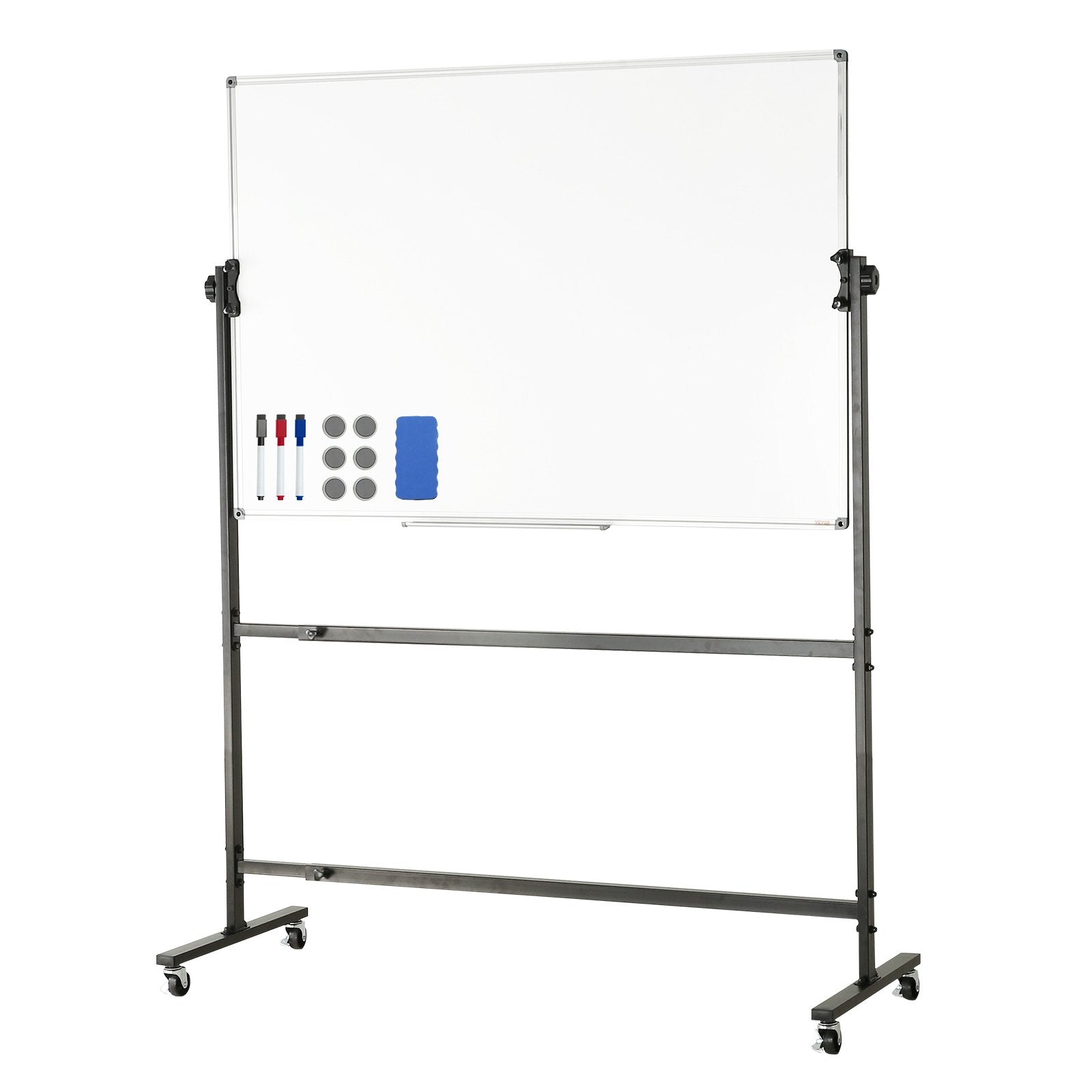 VEVOR Rolling Whiteboard, 48x32 inch Double-Sided Magnetic Mobile Whiteboard, 360° Reversible Adjustable Height Dry Erase Board with Wheels & Movable Tray for Office School 