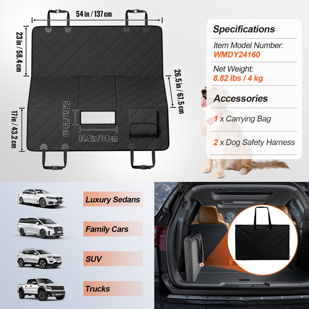 VEVOR Dog Car Seat Cover for Back Seat 54 x 26.5 in Waterproof 600D for SUV 