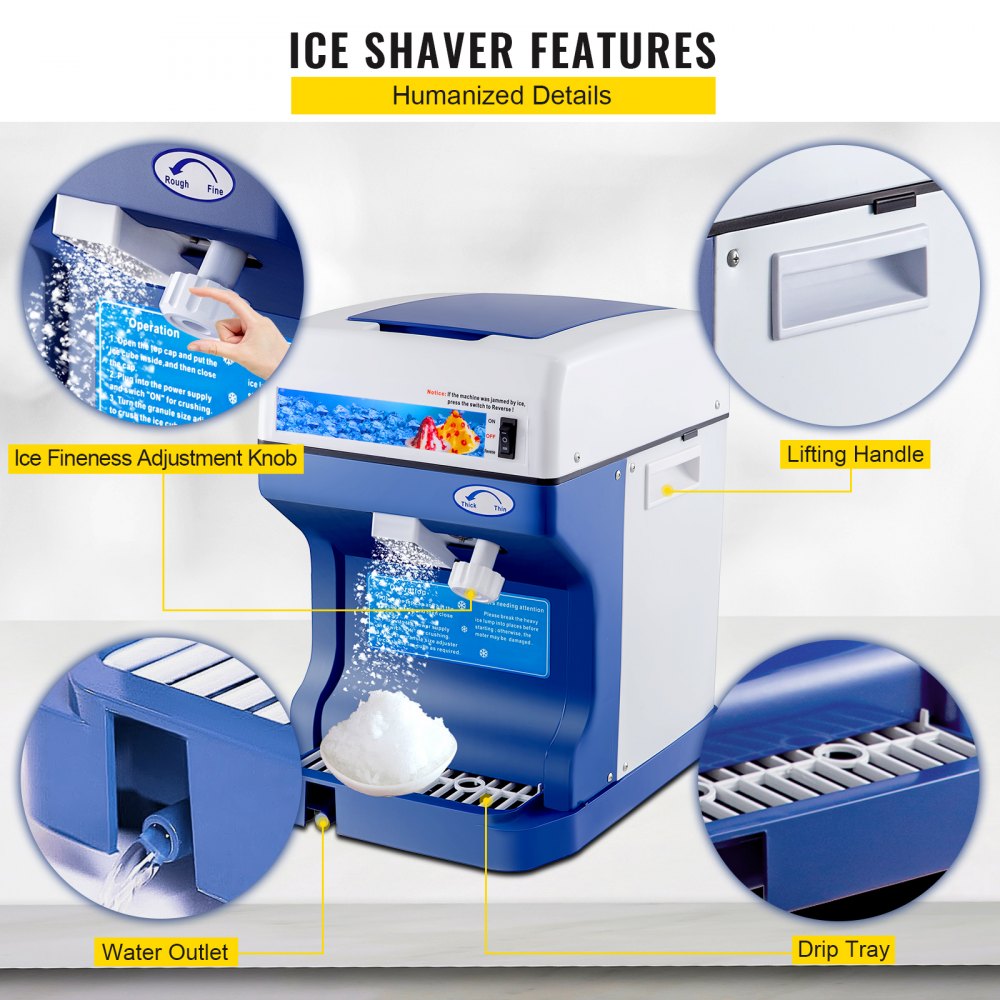 VEVOR 110V Electric Shaved Ice Machine 250W Snow Cone Maker Tabletop w/Adjustable Ice Texture, Ice Shaving Machine 265LBs/hr for Home and Commerical Use 