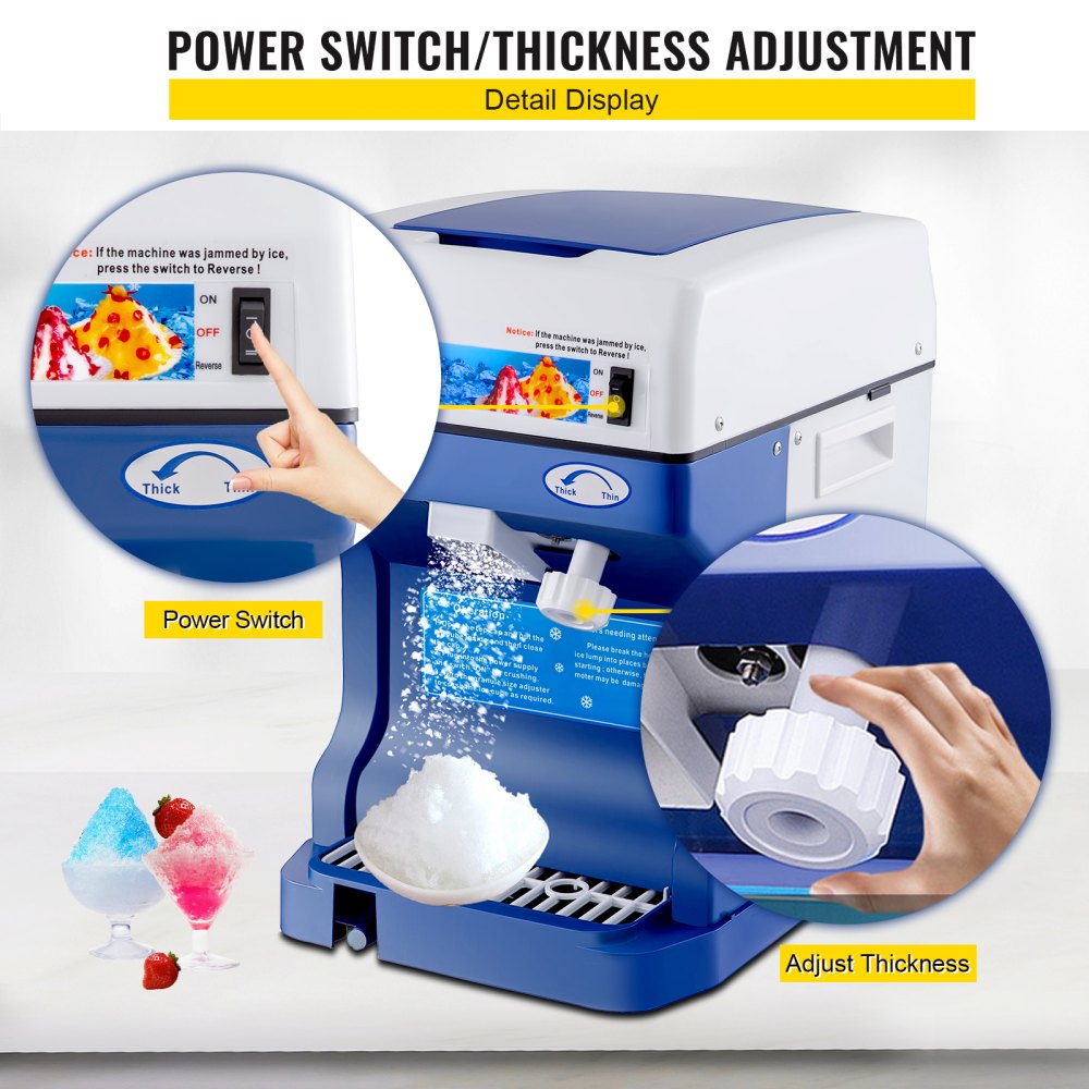 VEVOR 110V Electric Shaved Ice Machine 250W Snow Cone Maker Tabletop w/Adjustable Ice Texture, Ice Shaving Machine 265LBs/hr for Home and Commerical Use 