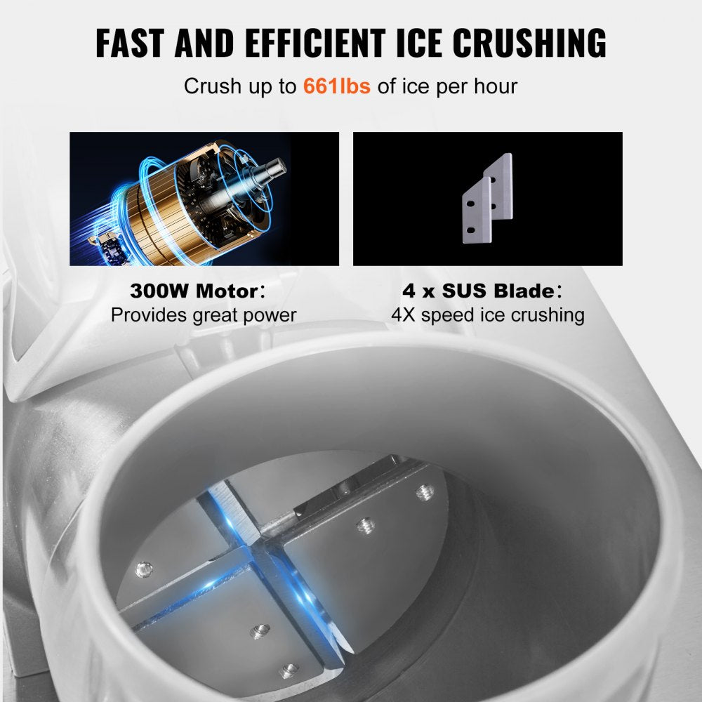 VEVOR Ice Crushers Machine, 661lbs Per Hour Electric Snow Cone Maker with 4 Blades, Stainless Steel Shaved Ice Machine with Cover, 300W Ice Shaver Machine for Margaritas, Home and Commercial Use 