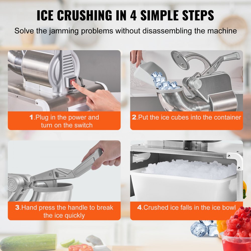 VEVOR Ice Crushers Machine, 661lbs Per Hour Electric Snow Cone Maker with 4 Blades, Stainless Steel Shaved Ice Machine with Cover, 300W Ice Shaver Machine for Margaritas, Home and Commercial Use 