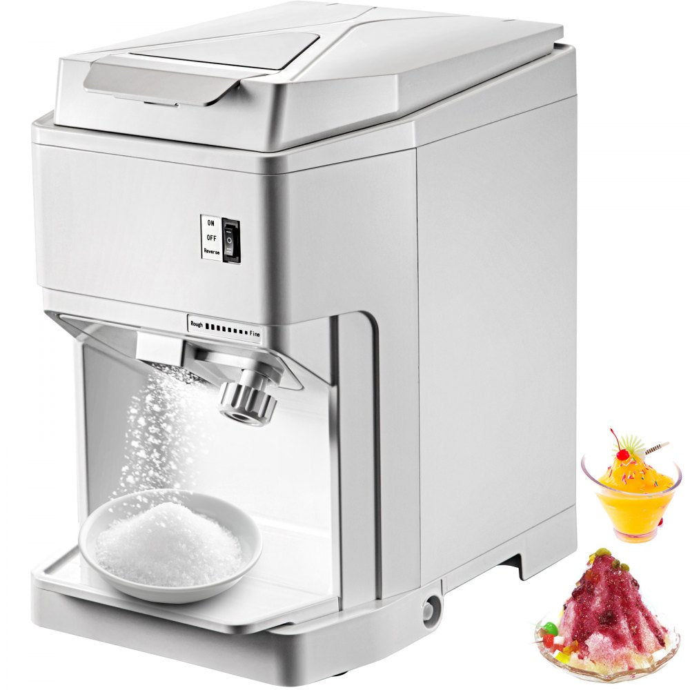 VEVOR Ice Shaver Machine Electric, Shaved Ice Machine Commercial 265 LBS/H, Snow Cone Maker w/ Ice Hopper & Lid, 250W Ice Crusher w/ Drain Pipe Tabletop Shaved Ice Maker w/ Adjustable Fineness White 