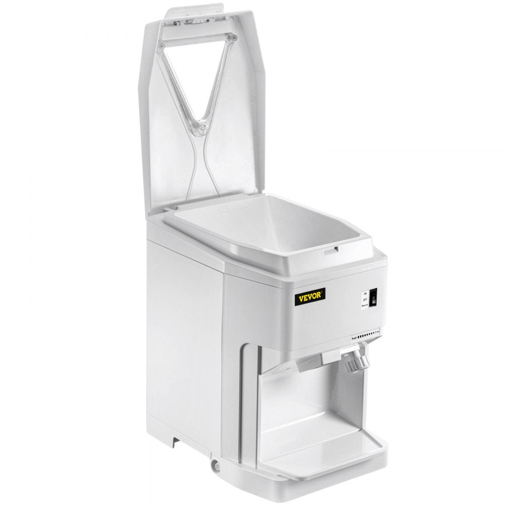 VEVOR Ice Shaver Machine Electric, Shaved Ice Machine Commercial 265 LBS/H, Snow Cone Maker w/ Ice Hopper & Lid, 250W Ice Crusher w/ Drain Pipe Tabletop Shaved Ice Maker w/ Adjustable Fineness White 