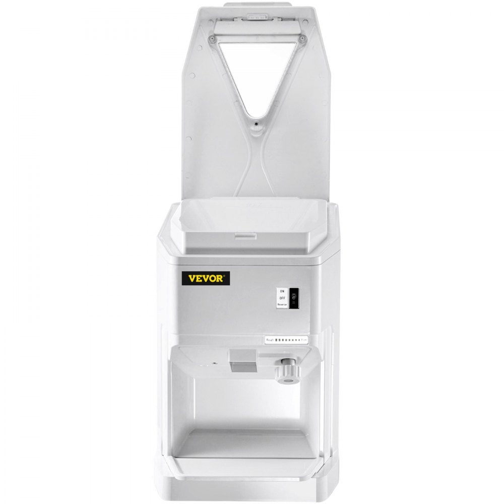 VEVOR Ice Shaver Machine Electric, Shaved Ice Machine Commercial 265 LBS/H, Snow Cone Maker w/ Ice Hopper & Lid, 250W Ice Crusher w/ Drain Pipe Tabletop Shaved Ice Maker w/ Adjustable Fineness White 