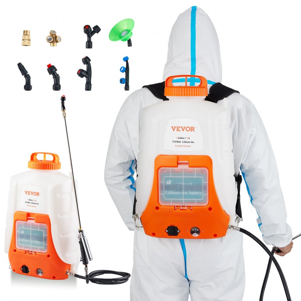 VEVOR Battery Powered Backpack Sprayer 4 Gal Tank 0-90 PSI Adjustable Pressure 