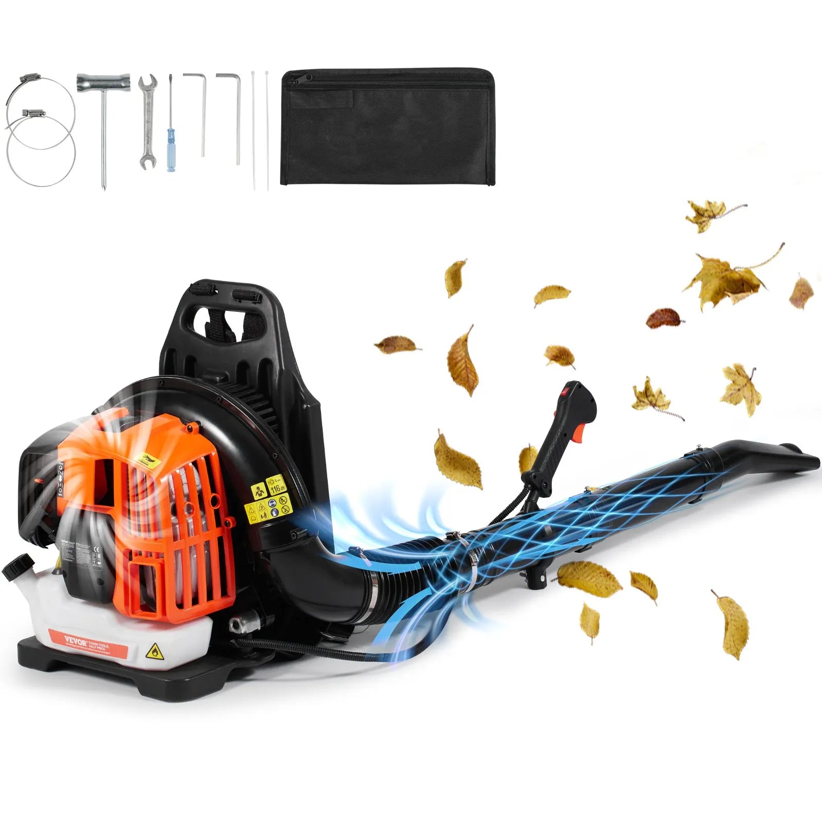 VEVOR Backpack Leaf Blower, 52CC 2-Cycle Gas Leaf Blower with 1.37L Fuel Tank, 480CFM Air Volume 175MPH Speed, Ideal for Lawn Care, Leaf Cleaning, and Snow Removal