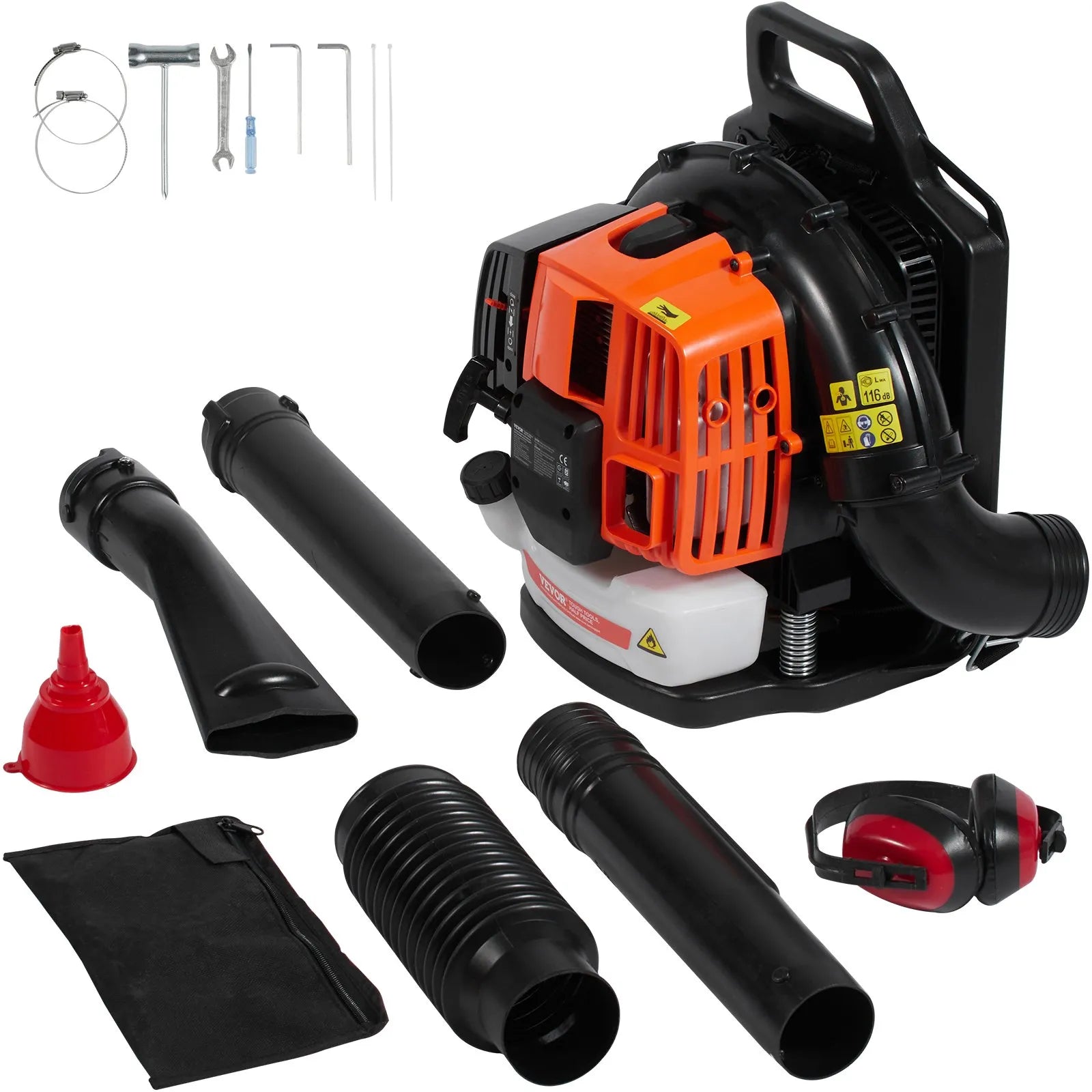 VEVOR Backpack Leaf Blower 62CC 2-Cycle Gas Leaf Blower 1110CFM Air Volume
