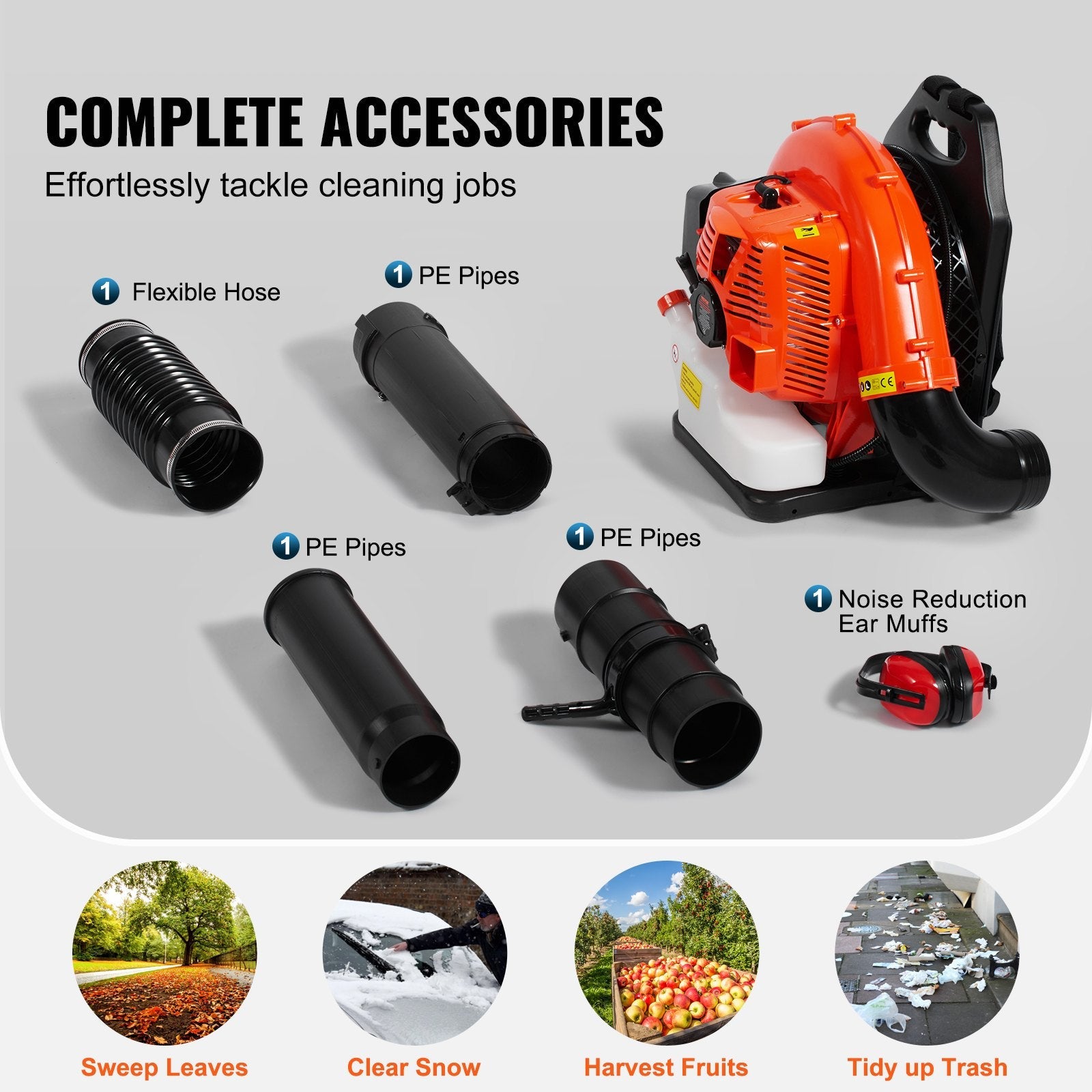 VEVOR Backpack Leaf Blower 79CC 2-Cycle Gas Leaf Blower 930CFM Air Volume 184MPH 