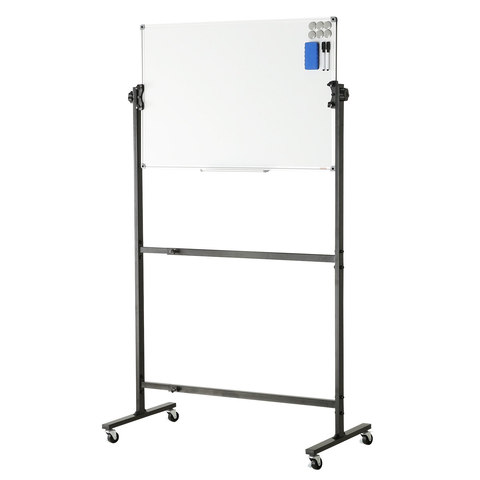 VEVOR Rolling Magnetic Whiteboard, Double-sided Mobile Whiteboard 36x24 Inches, Adjustable Height Dry Erase Board with Wheels, 1 Magnetic Erase & 3 Dry Erase Markers & Movable Tray Office, School 