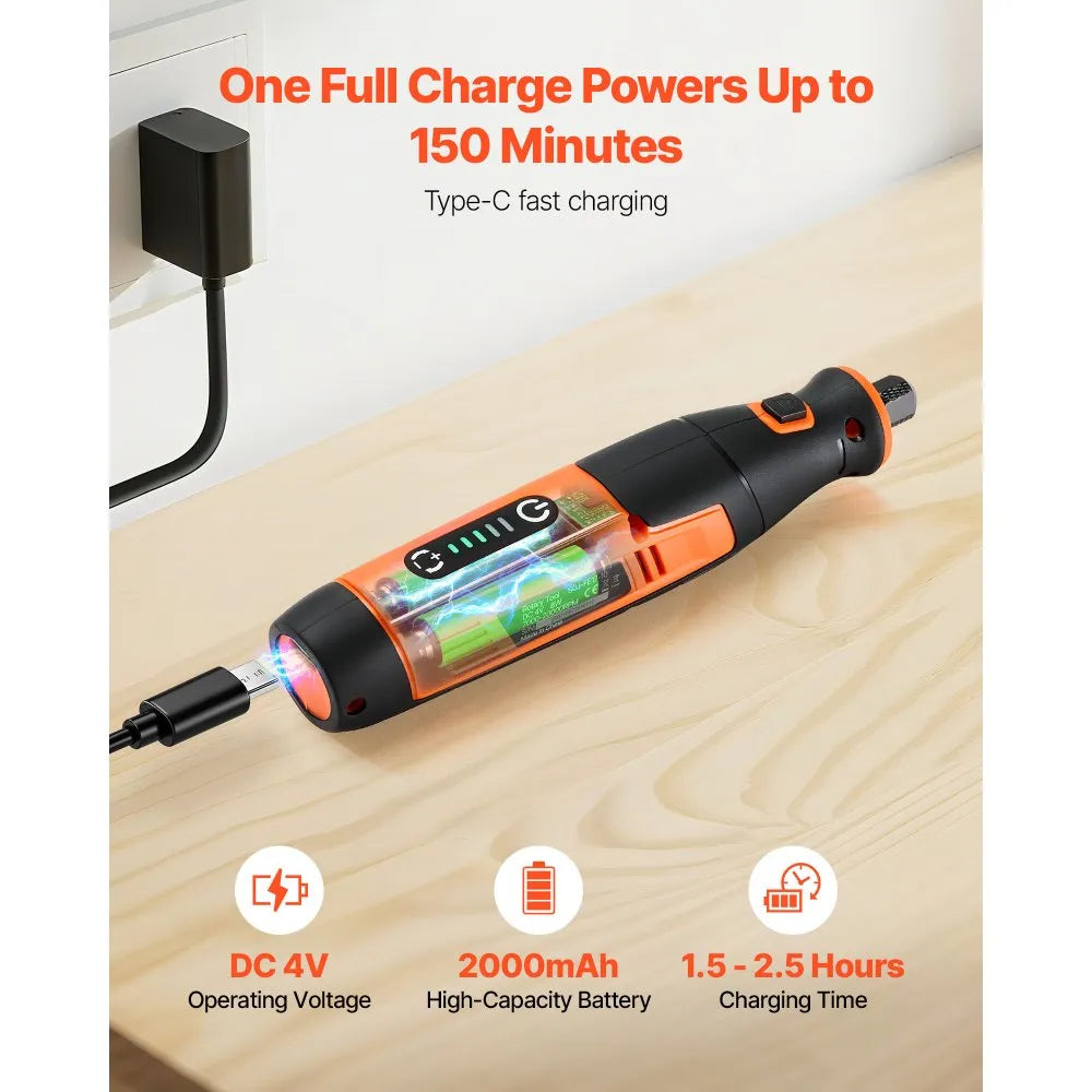 VEVOR 73-Piece Cordless Rotary Tool Kit, DC4V Portable Mini Power Rotary Tool, 5-Level Speed 7000-20000 RPM Multi-Purpose DIY Tools for Engraving, Sanding, Polishing, Carving, Cutting, DIY Crafts 