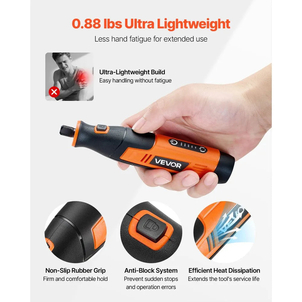 VEVOR 73-Piece Cordless Rotary Tool Kit, DC4V Portable Mini Power Rotary Tool, 5-Level Speed 7000-20000 RPM Multi-Purpose DIY Tools for Engraving, Sanding, Polishing, Carving, Cutting, DIY Crafts 