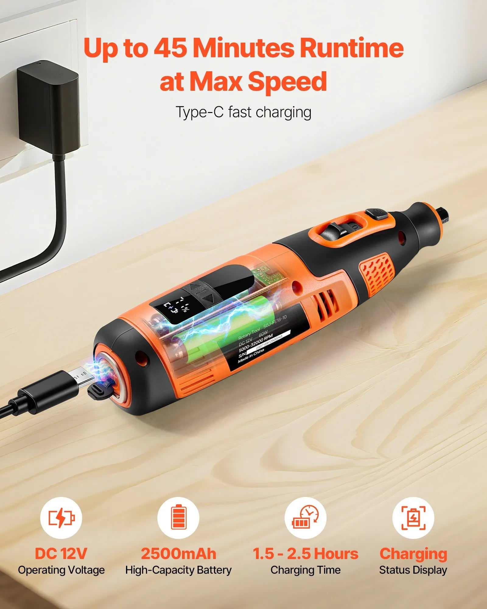 VEVOR 119-Piece Cordless Rotary Tool Kit, DC12V Portable Mini Power Rotary Tool, 28-Level Speed 5000-32000 RPM Multi-Purpose DIY Tools for Engraving, Sanding, Polishing, Carving, Cutting, DIY Crafts 