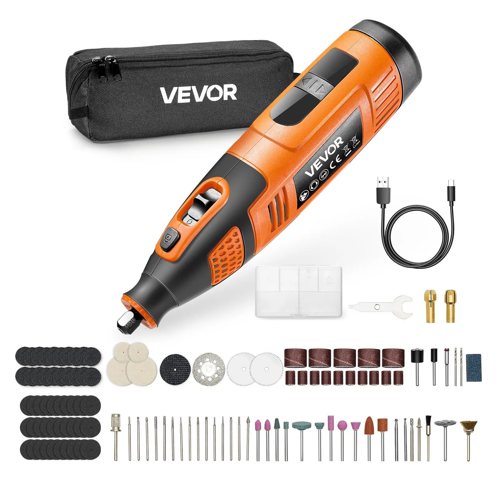 VEVOR 119-Piece Cordless Rotary Tool Kit, DC12V Portable Mini Power Rotary Tool, 28-Level Speed 5000-32000 RPM Multi-Purpose DIY Tools for Engraving, Sanding, Polishing, Carving, Cutting, DIY Crafts 
