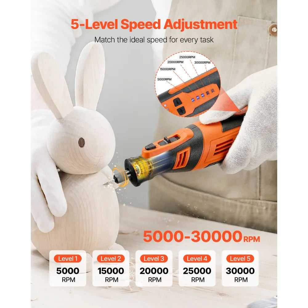 VEVOR 136-Piece Cordless Rotary Tool Kit, DC8V Portable Mini Power Rotary Tool, 5 Speeds 5000-30000RPM Multi-Purpose DIY Tools for Engraving, Sanding, Polishing, Carving, Grinding, Cutting, DIY Craft 