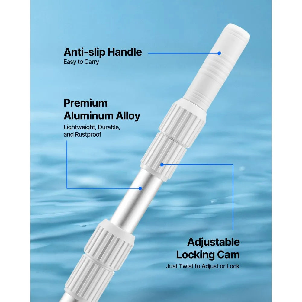 12 ft Telescoping Pool Pole, Adjustable Aluminum Swimming Pool Cleaning Pole for Skimmer Nets, Brushes & Vacuum Heads