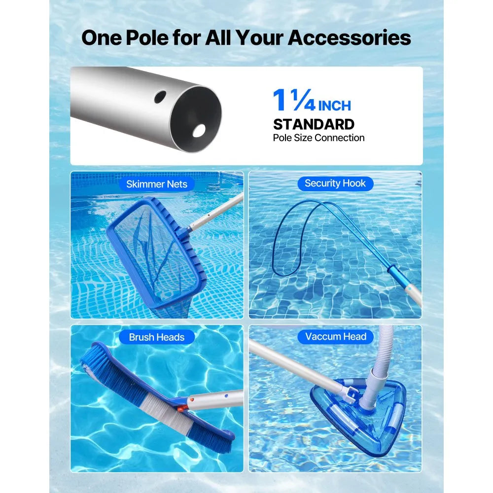 12 ft Telescoping Pool Pole, Adjustable Aluminum Swimming Pool Cleaning Pole for Skimmer Nets, Brushes & Vacuum Heads