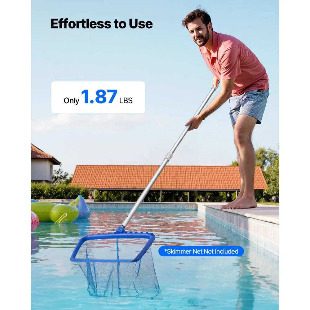 12 ft Telescoping Pool Pole, Adjustable Aluminum Swimming Pool Cleaning Pole for Skimmer Nets, Brushes & Vacuum Heads