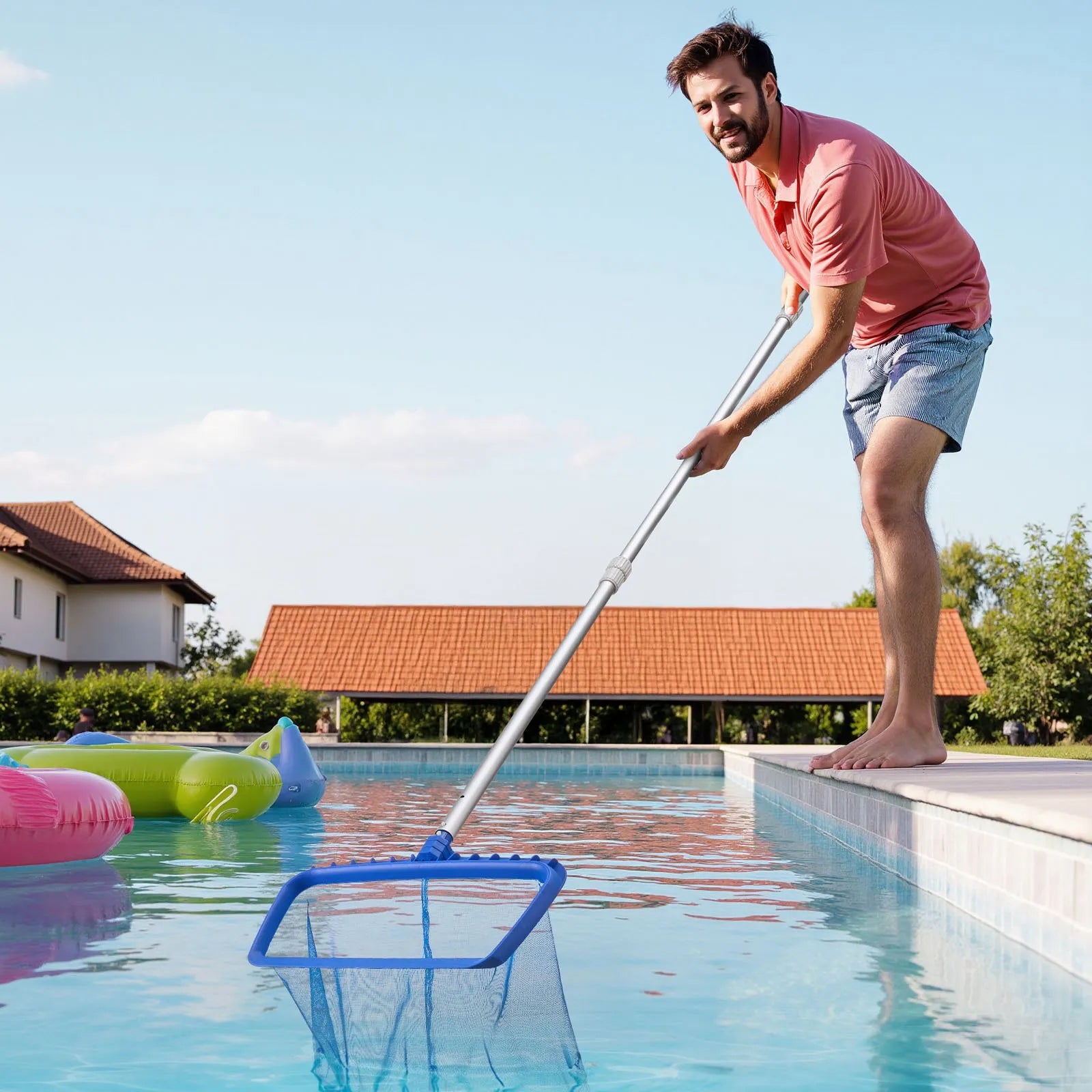 12 ft Telescoping Pool Pole, Adjustable Aluminum Swimming Pool Cleaning Pole for Skimmer Nets, Brushes & Vacuum Heads