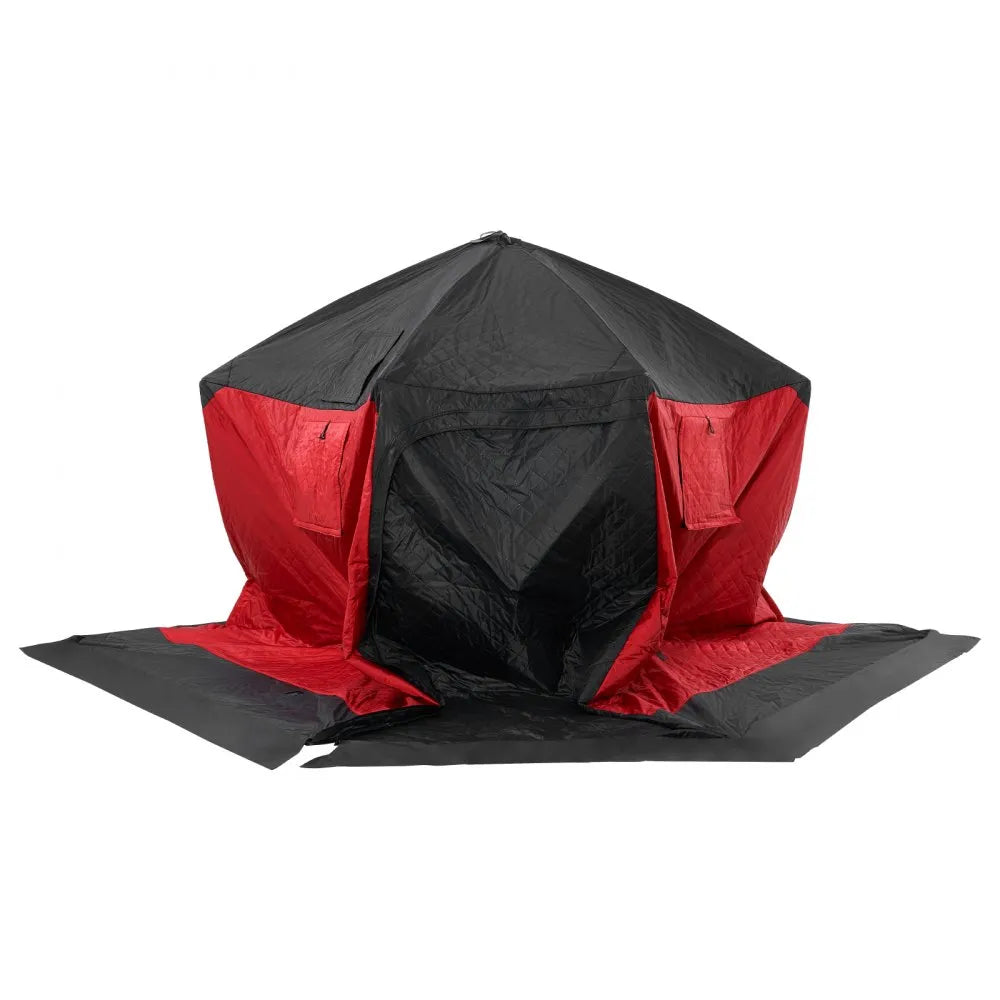 VEVOR Portable Ice Shelter, 4-6 Person Insulated Pop-Up Ice Fishing Tent, 50 Square Feet Fishable Area, Thermal Ice Shanty for Winter Fishing, Ice Cube with Anchors, Ropes, Carrying Bag, 130"x130" 