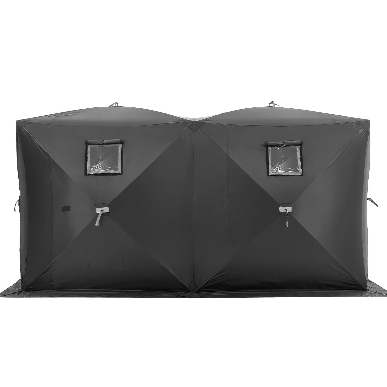 VEVOR Portable Ice Shelter, 6-8 Person Pop-Up Ice Fishing Tent, 70 Square Feet Fishable Area, Ice Shanty for Winter Fishing, Waterproof Oxford Ice Cube with Anchors/Ropes/Carrying Bag, 142"x71" Black 