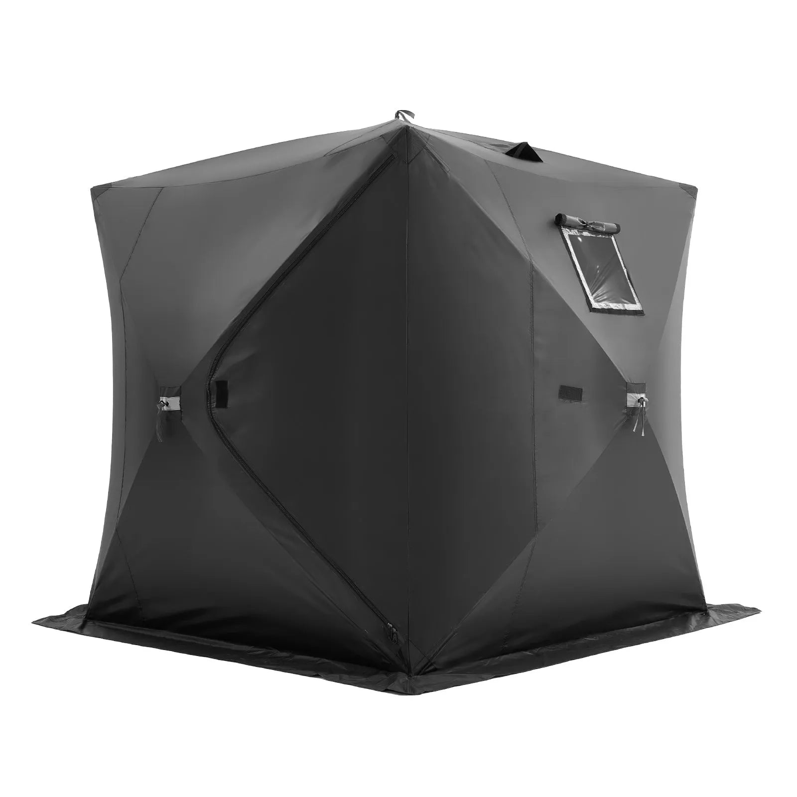 VEVOR Portable Ice Shelter, 3-4 Person Pop-Up Ice Fishing Tent, 35 Square Feet Fishable Area, Ice Shanty for Winter Fishing, Waterproof Oxford Ice Cube with Anchors/Ropes/Carrying Bag, 71"x71", Black 