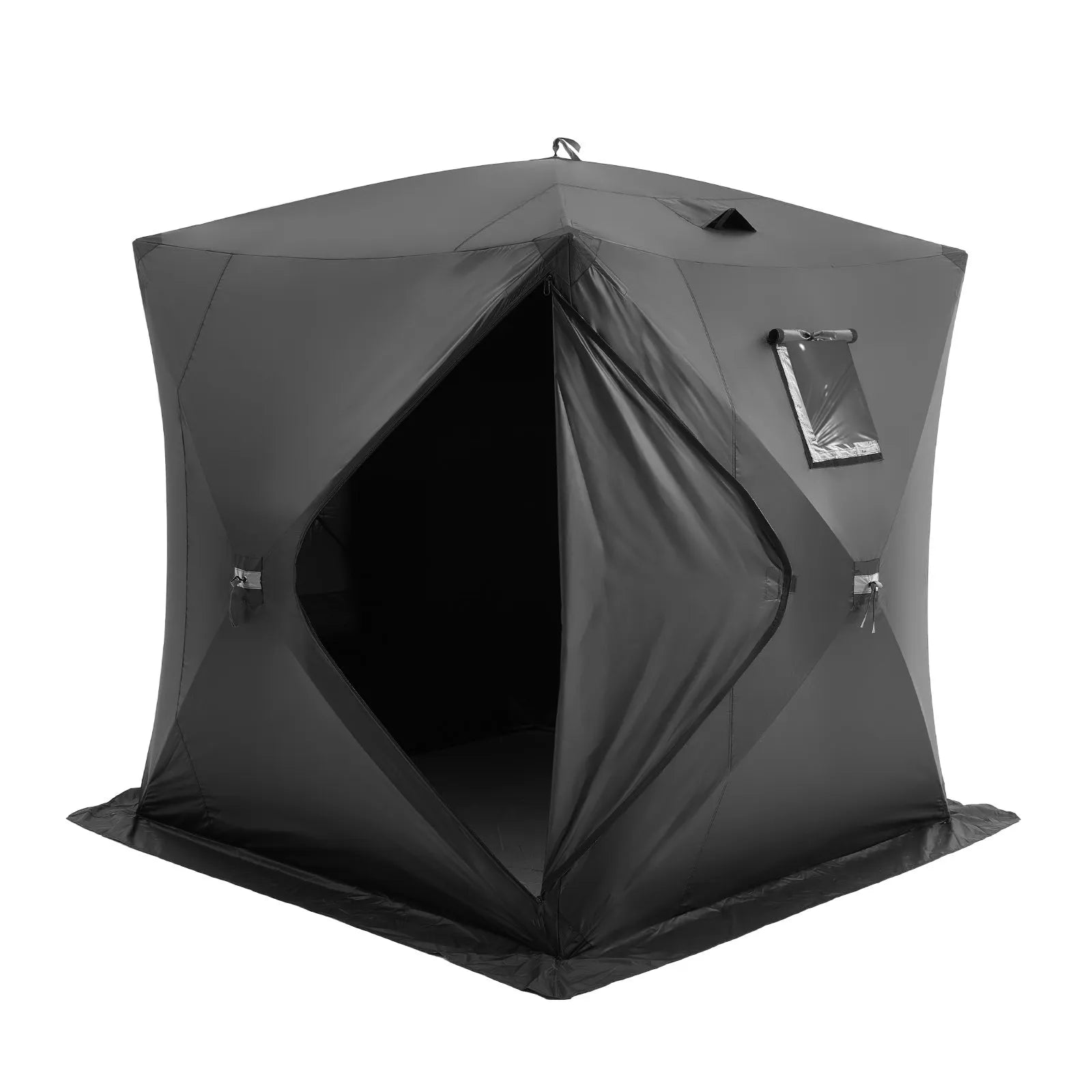 VEVOR Portable Ice Shelter, 3-4 Person Pop-Up Ice Fishing Tent, 35 Square Feet Fishable Area, Ice Shanty for Winter Fishing, Waterproof Oxford Ice Cube with Anchors/Ropes/Carrying Bag, 71"x71", Black 