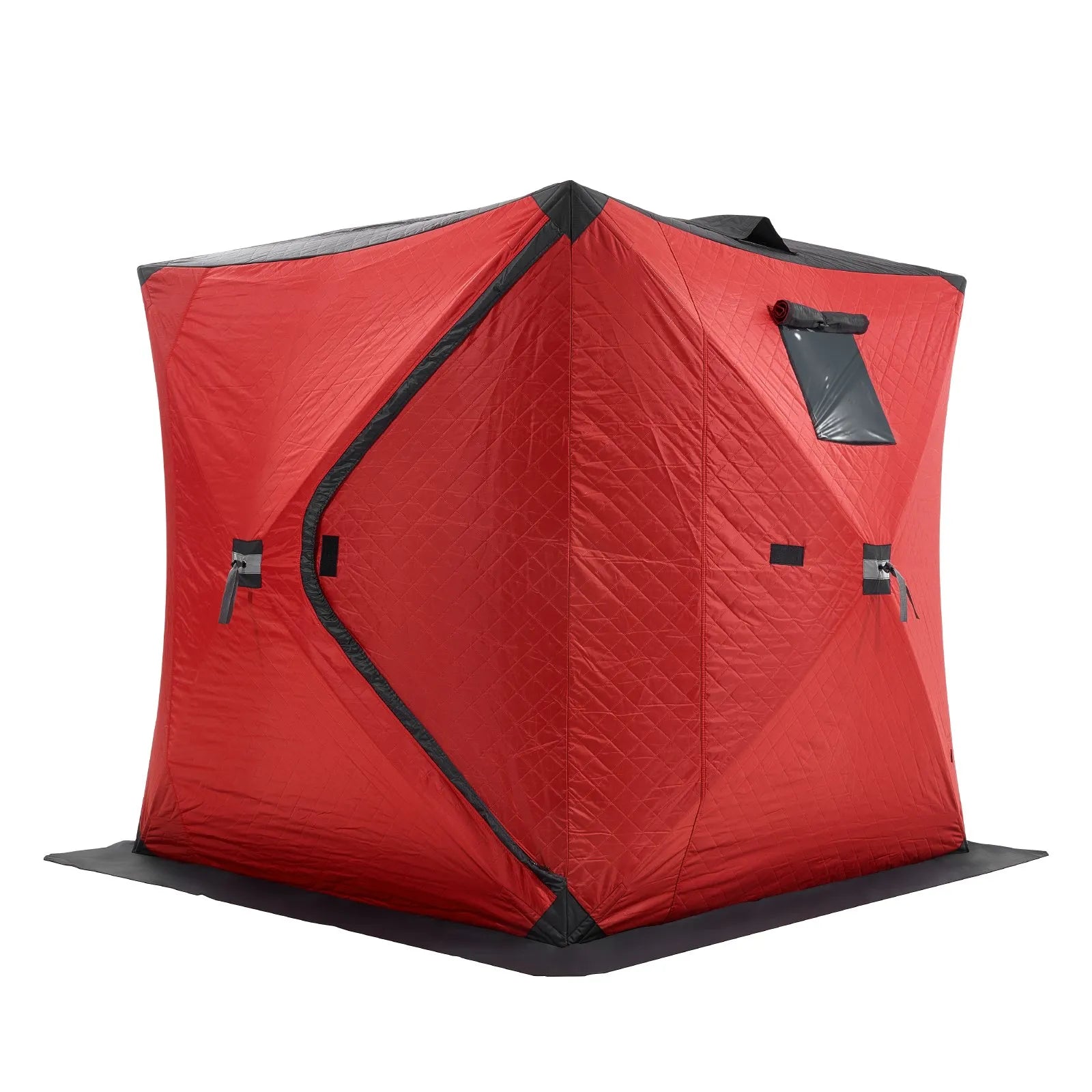 VEVOR Portable Ice Shelter, 3-4 Person Insulated Pop-Up Ice Fishing Tent, 35 Square Feet Fishable Area, Thermal Ice Shanty for Winter Fishing, Ice Cube with Anchors, Ropes, Carrying Bag, 71"x71", Red 