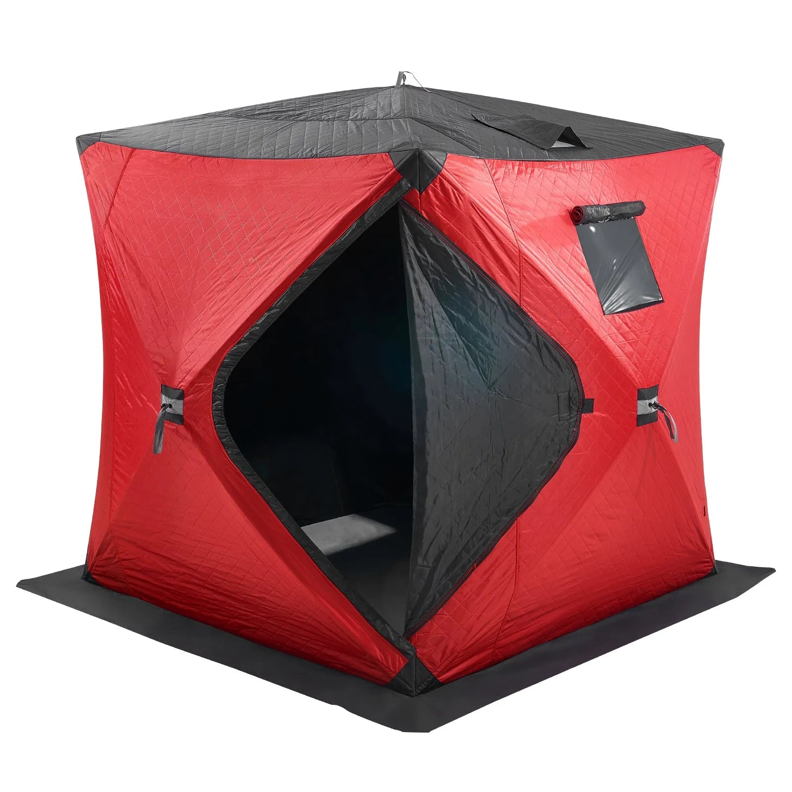 VEVOR Portable Ice Shelter, 3-4 Person Insulated Pop-Up Ice Fishing Tent, 35 Square Feet Fishable Area, Thermal Ice Shanty for Winter Fishing, Ice Cube with Anchors, Ropes, Carrying Bag, 71"x71", Red 