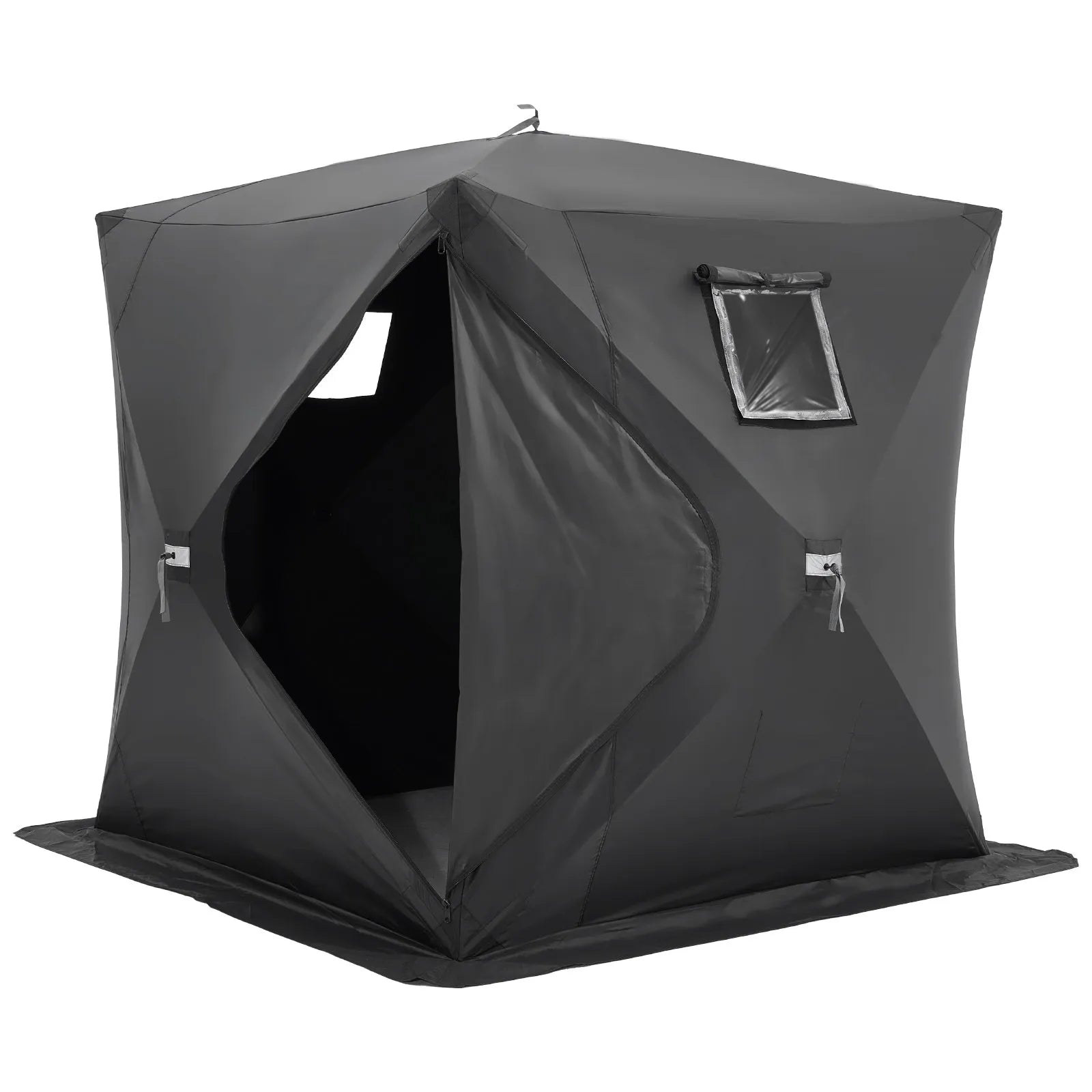 VEVOR Portable Ice Shelter, 3-4 Person Pop-Up Ice Fishing Tent, 43 Square Feet Fishable Area, Ice Shanty for Winter Fishing, Waterproof Oxford Ice Cube with Anchors/Ropes/Carrying Bag, 90"x90", Black 