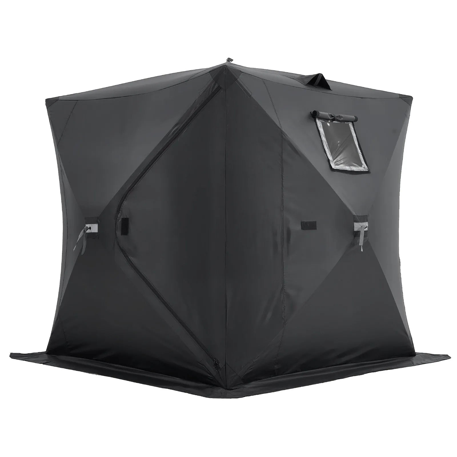 VEVOR Portable Ice Shelter, 3-4 Person Pop-Up Ice Fishing Tent, 43 Square Feet Fishable Area, Ice Shanty for Winter Fishing, Waterproof Oxford Ice Cube with Anchors/Ropes/Carrying Bag, 90"x90", Black 