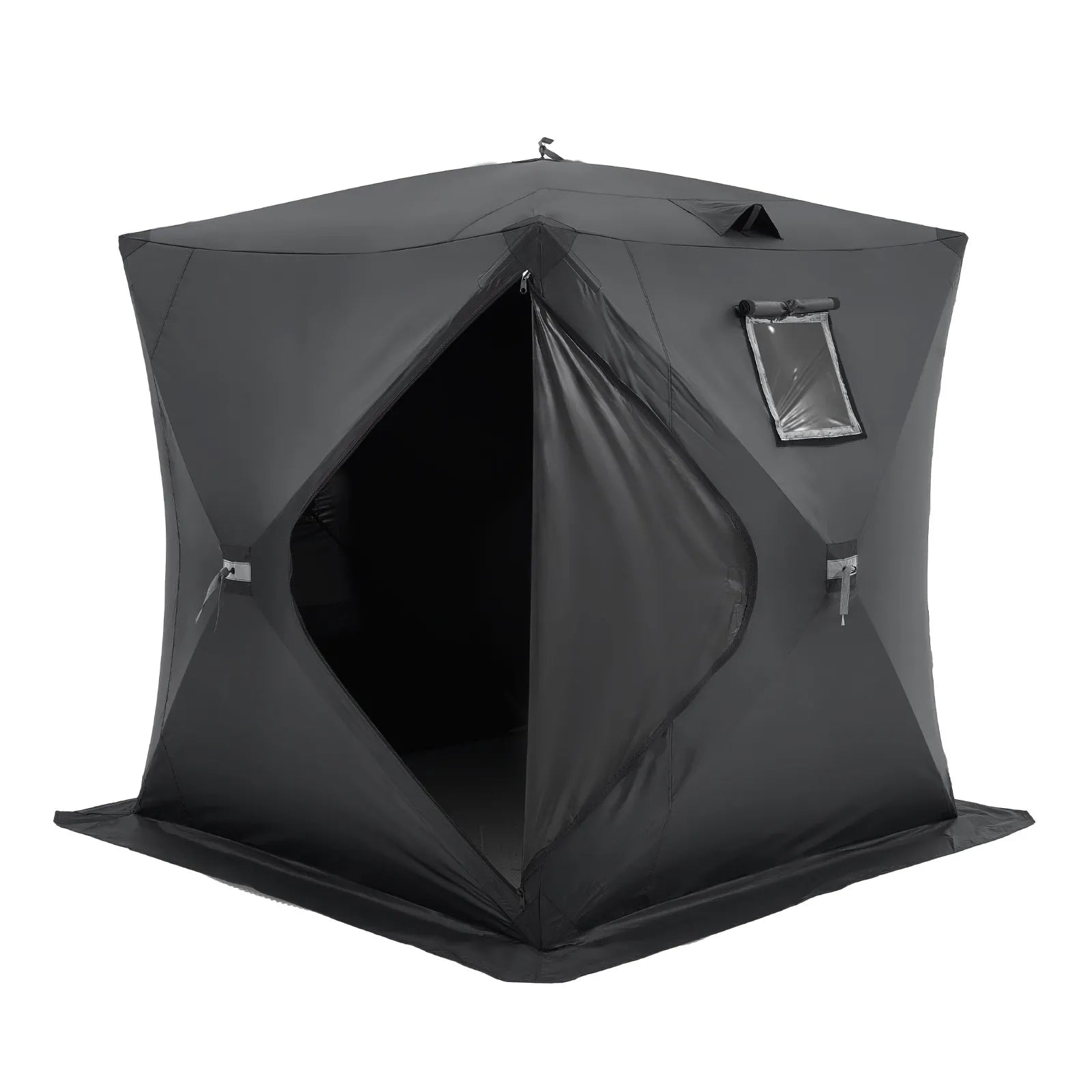 VEVOR Portable Ice Shelter, 3-4 Person Pop-Up Ice Fishing Tent, 43 Square Feet Fishable Area, Ice Shanty for Winter Fishing, Waterproof Oxford Ice Cube with Anchors/Ropes/Carrying Bag, 90"x90", Black 