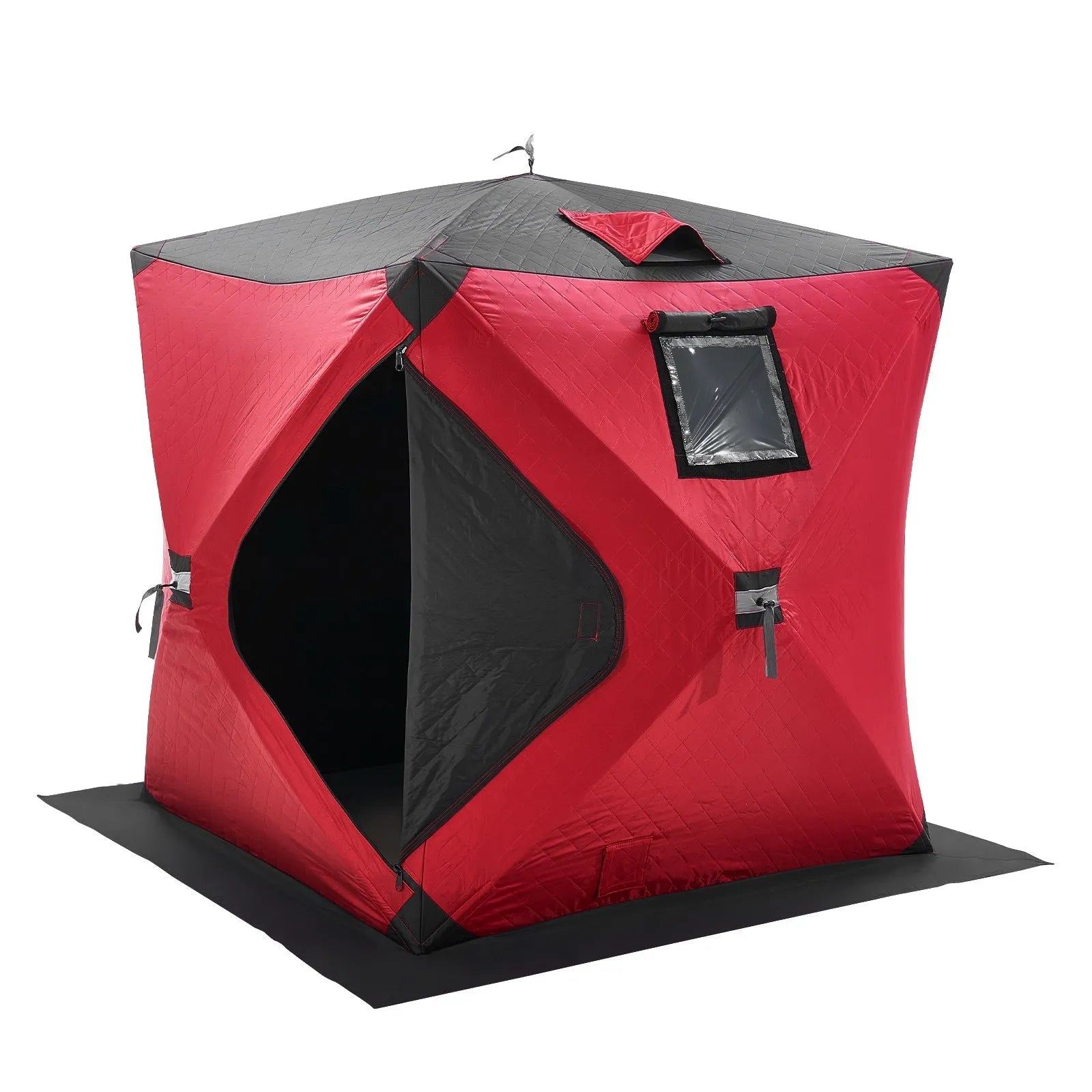 VEVOR Portable Ice Shelter, 1-2 Person Insulated Pop-Up Ice Fishing Tent, 24 Square Feet Fishable Area, Thermal Ice Shanty for Winter Fishing, Ice Cube with Anchors, Ropes, Carrying Bag, 60"x60", Red 