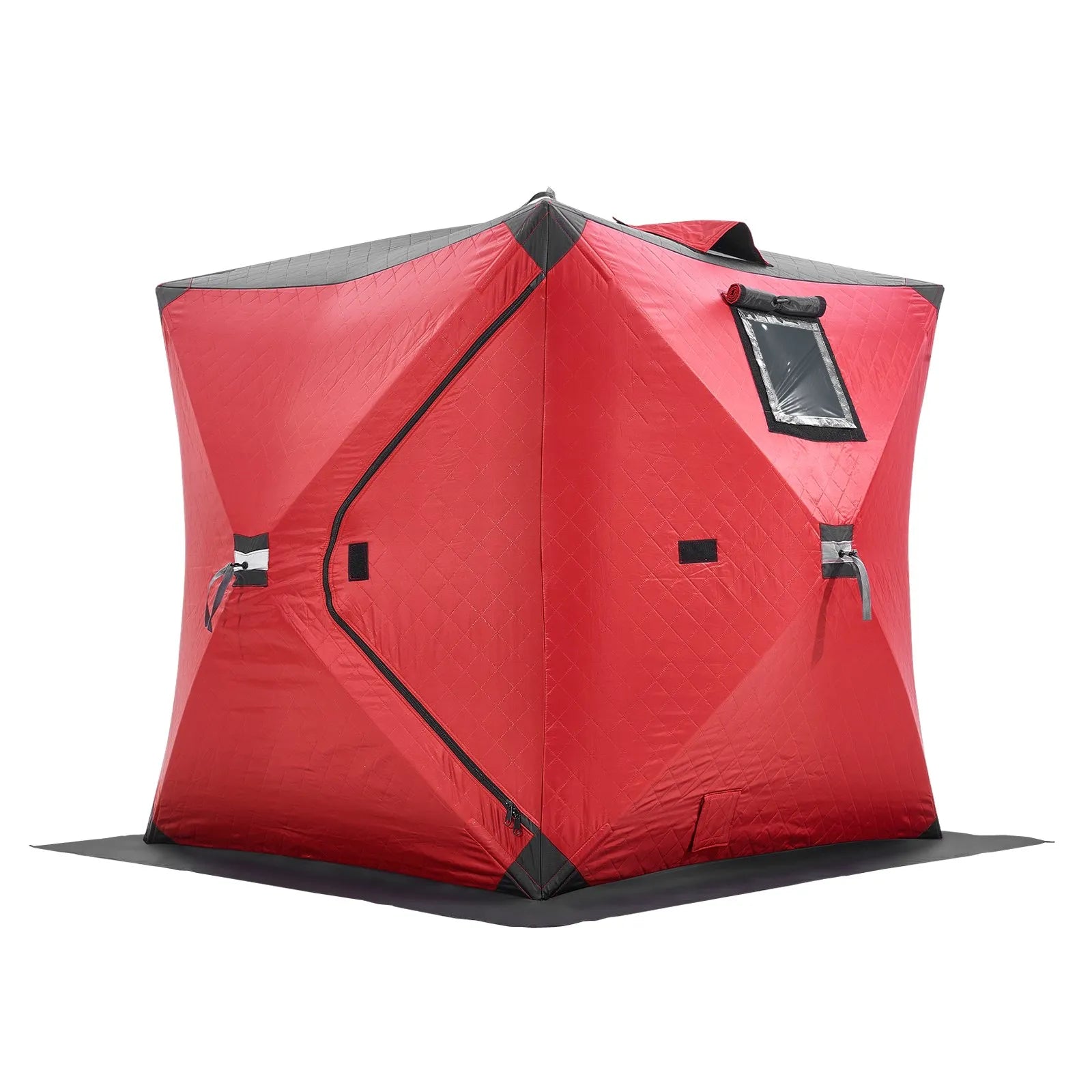 VEVOR Portable Ice Shelter, 1-2 Person Insulated Pop-Up Ice Fishing Tent, 24 Square Feet Fishable Area, Thermal Ice Shanty for Winter Fishing, Ice Cube with Anchors, Ropes, Carrying Bag, 60"x60", Red 