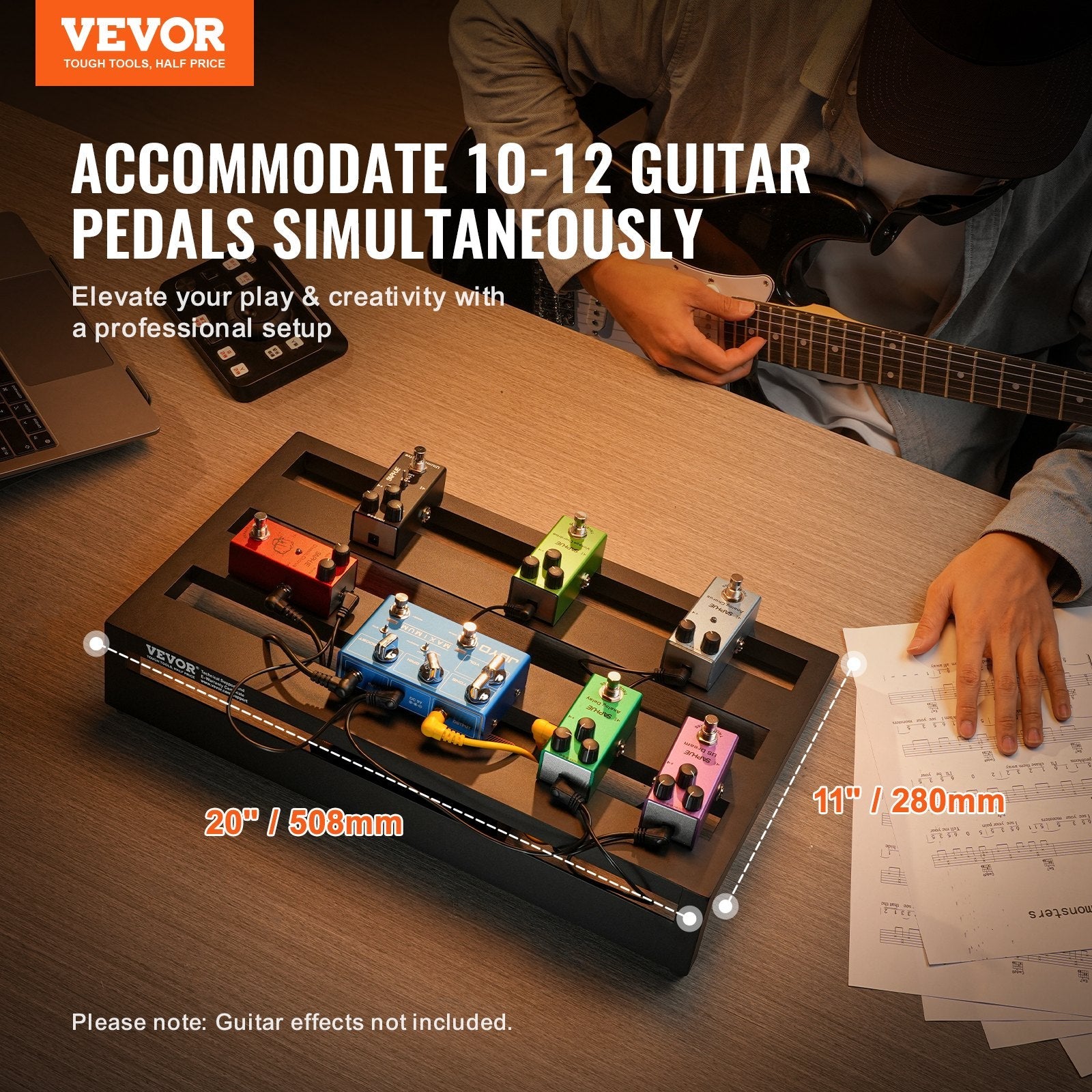 VEVOR Guitar Pedal Board, 20'' x 11'', Aluminum Alloy 2.2 lbs Super Light Guitar Effects PedalBoard, with Carry Bag Tape Fixed Strap Shoulder Strap Rolling Strips, Accommodate 10-12 Guitar Pedals 