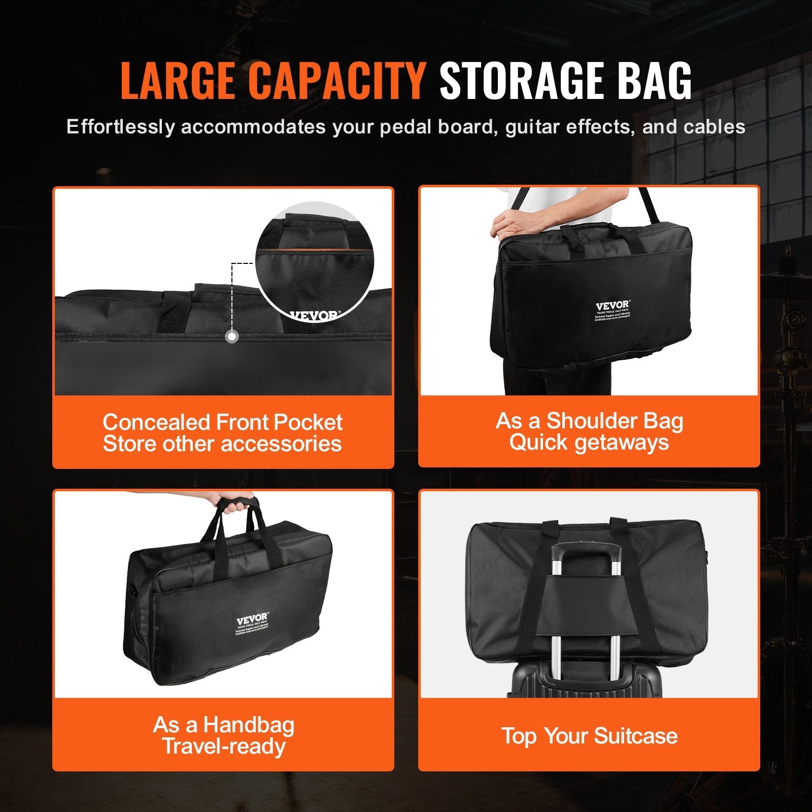 VEVOR Guitar Pedal Board, 20'' x 11'', Aluminum Alloy 2.2 lbs Super Light Guitar Effects PedalBoard, with Carry Bag Tape Fixed Strap Shoulder Strap Rolling Strips, Accommodate 10-12 Guitar Pedals 