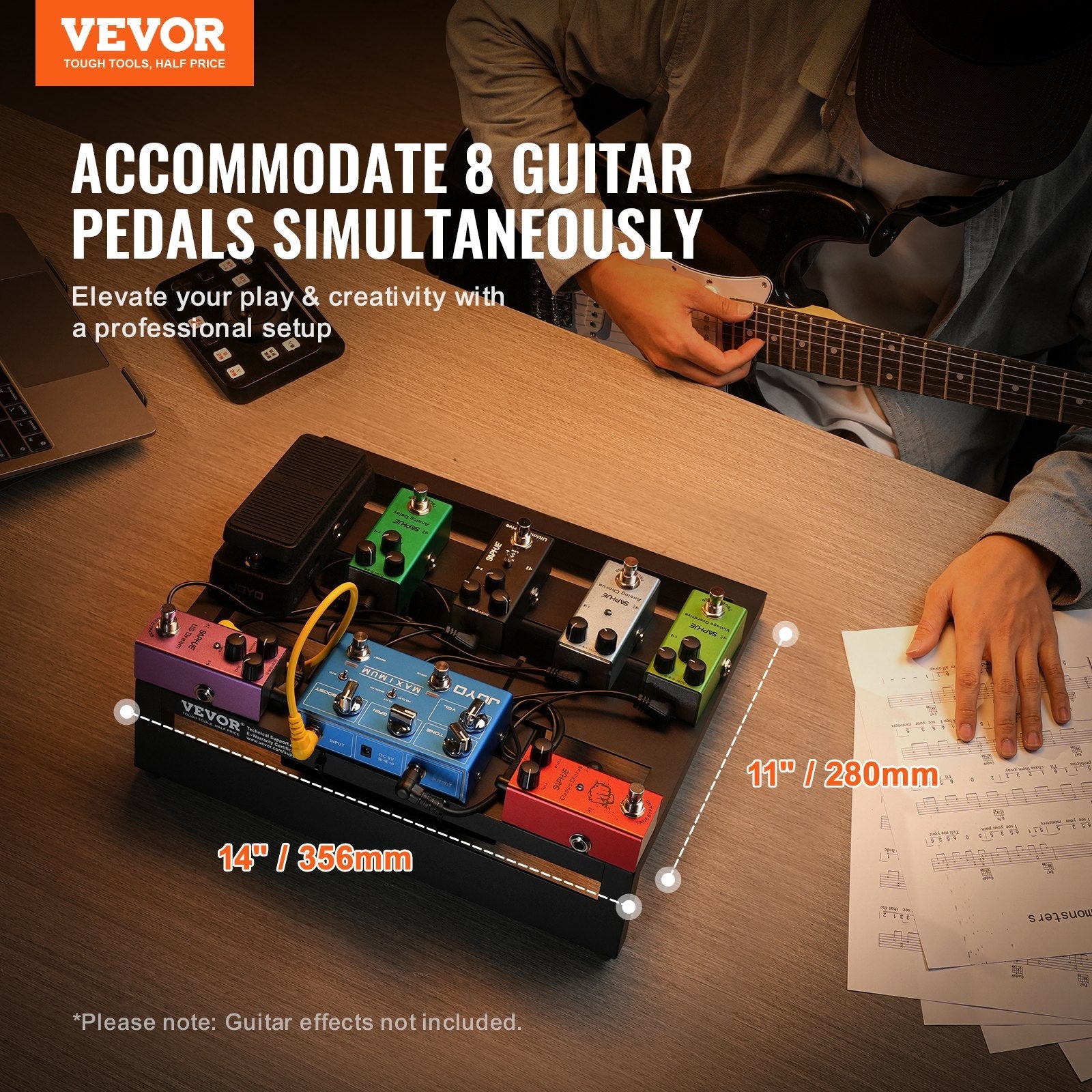 VEVOR Guitar Pedal Board, 14'' x 11'', Aluminum Alloy 1.7 lbs Super Light Guitar Effects Pedal Board with Carry Bag High Quality Tape Fixed Strap Shoulder Strap, Accommodate 8 Guitar Pedals, Medium 