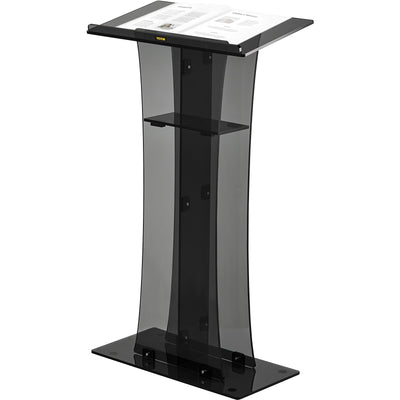 VEVOR Acrylic Pulpit, 47" Tall, Clear Podium Stand w/ Wide Reading Surface & Storage Shelf, Floor-Standing Plexiglass Lectern for Church Office School, Black 
