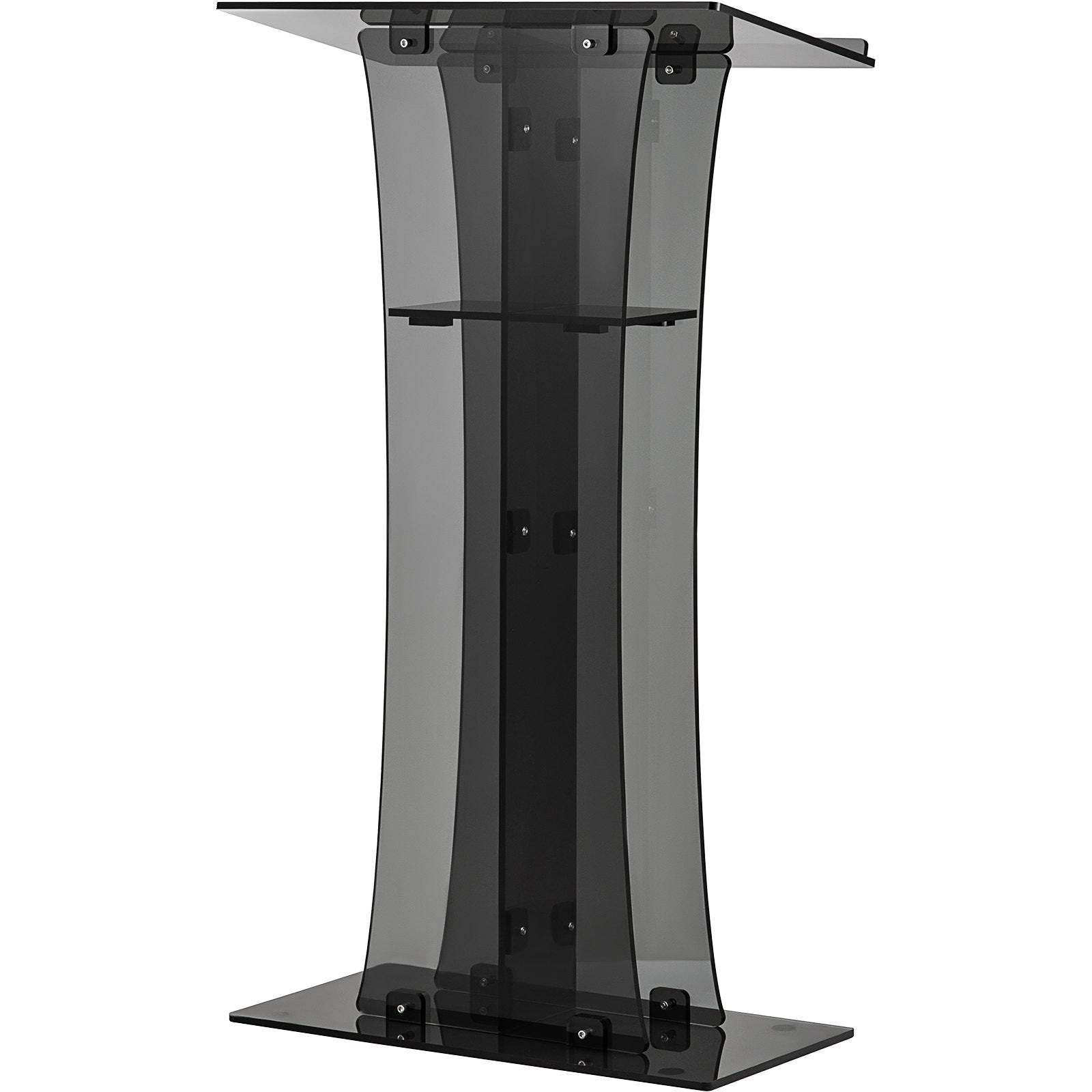 VEVOR Acrylic Pulpit, 47" Tall, Clear Podium Stand w/ Wide Reading Surface & Storage Shelf, Floor-Standing Plexiglass Lectern for Church Office School, Black 