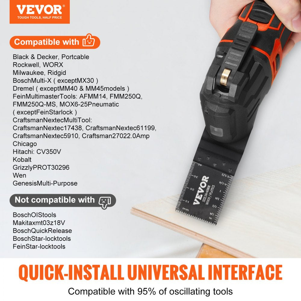 VEVOR 50PCS Oscillating Saw Blades, Universal Quick Release Oscillating Saw Blades, Multitool Tool Blades for Wood Plastic Aluminum, Fit Dewalt Bosch Milwaukee Hitachi Chicago Craftsman 