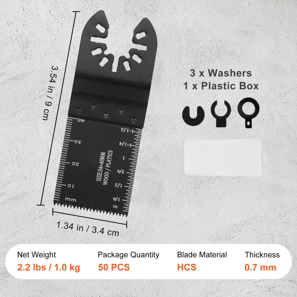 VEVOR 50PCS Oscillating Saw Blades, Universal Quick Release Oscillating Saw Blades, Multitool Tool Blades for Wood Plastic Aluminum, Fit Dewalt Bosch Milwaukee Hitachi Chicago Craftsman 