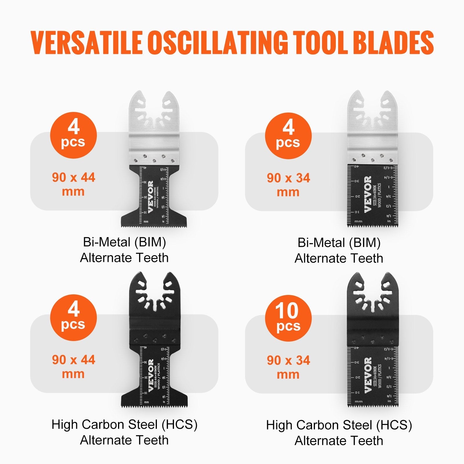 VEVOR 30PCS Multi Tool Blades Kits, Universal Quick Release Oscillating Saw Blades, 8 Types Wood Metal Plastic Oscillating Tool Blades, Fit Dewalt Bosch Milwaukee Hitachi Chicago Craftsman 